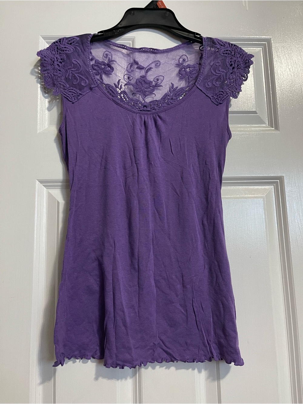 a.n.a Purple Lace-Detail Scoop Neck Tank